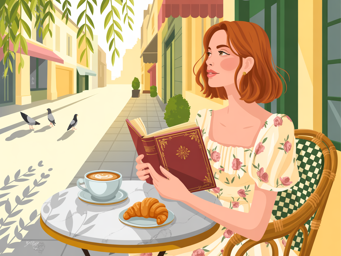 French relaxed cafe illustration generated with Ideogram V3