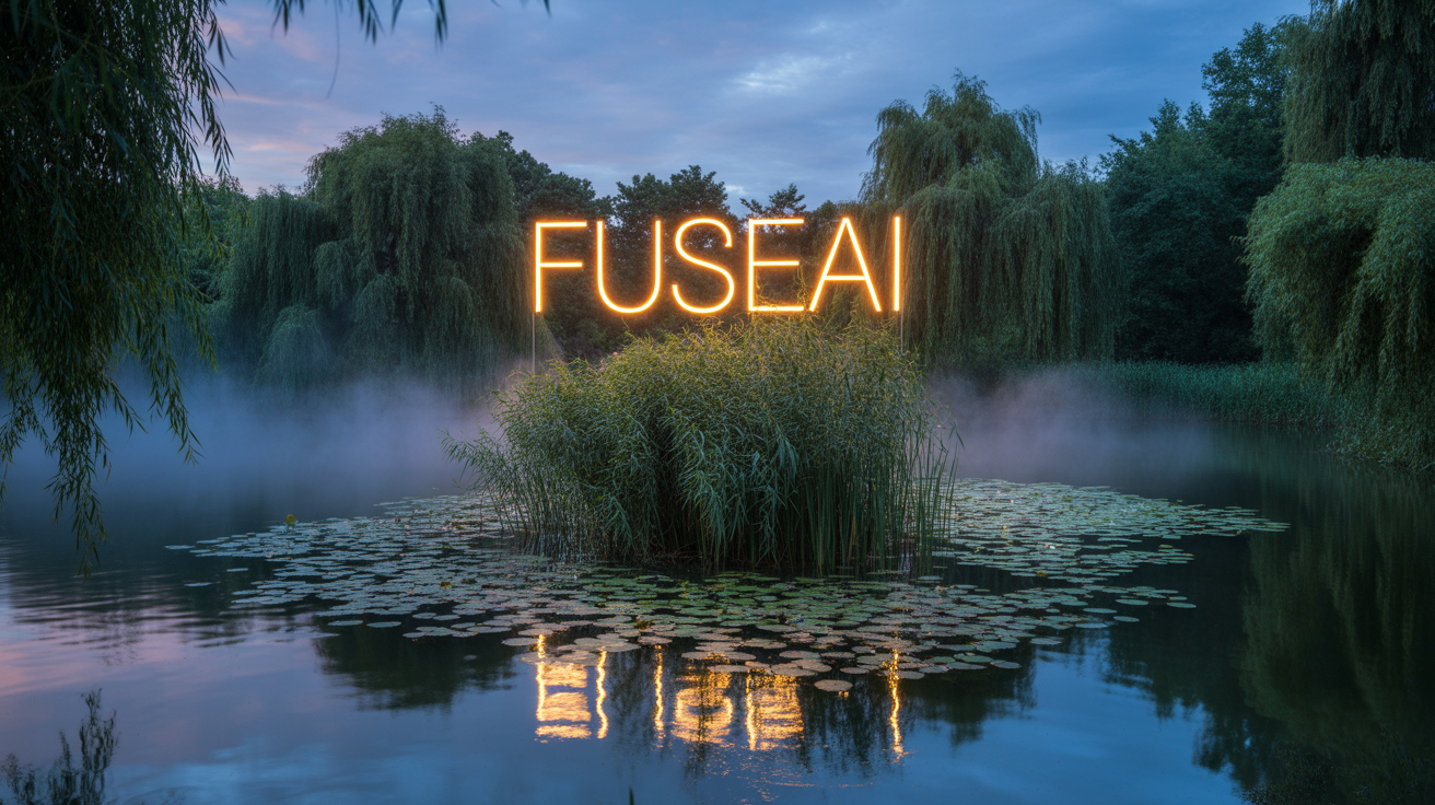 Cinematic dusk lakeside brand visual generated with Ideogram V3